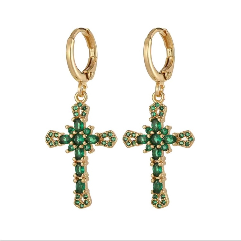 NEW 18K Gold Plated Cross Earrings